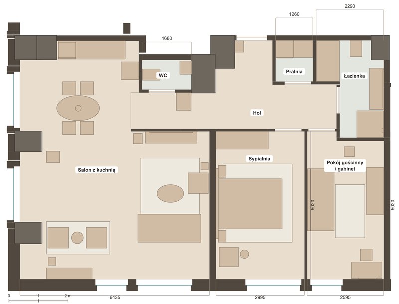 Rzut mieszkania 91 m² z wymiarami